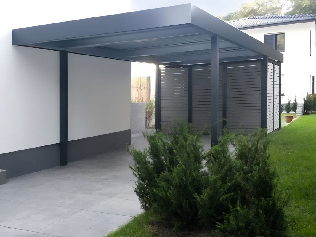 Современный навес «веранда» для зоны отдыха в частном доме